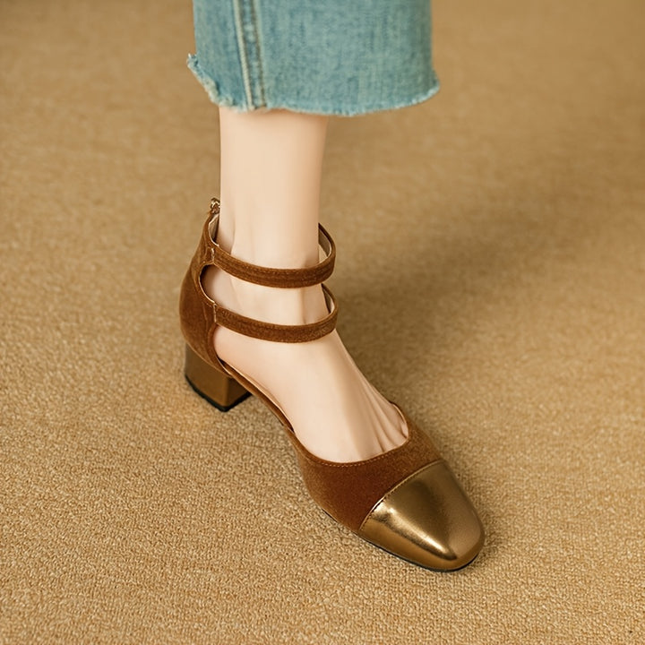 Round-ToeBlock Heel Buckle Shoes