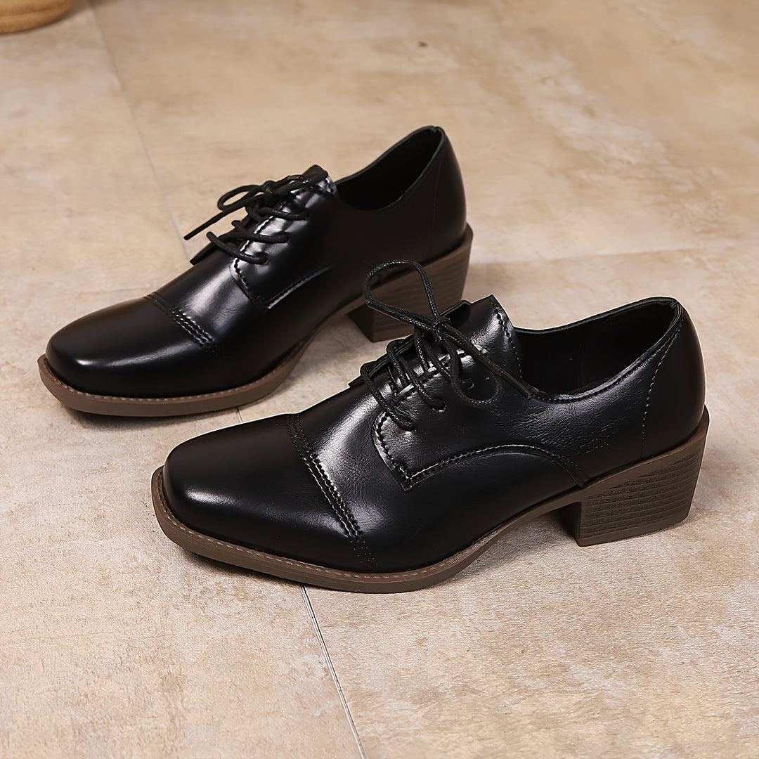 Chunky Block Heel Lace-Up Shoes