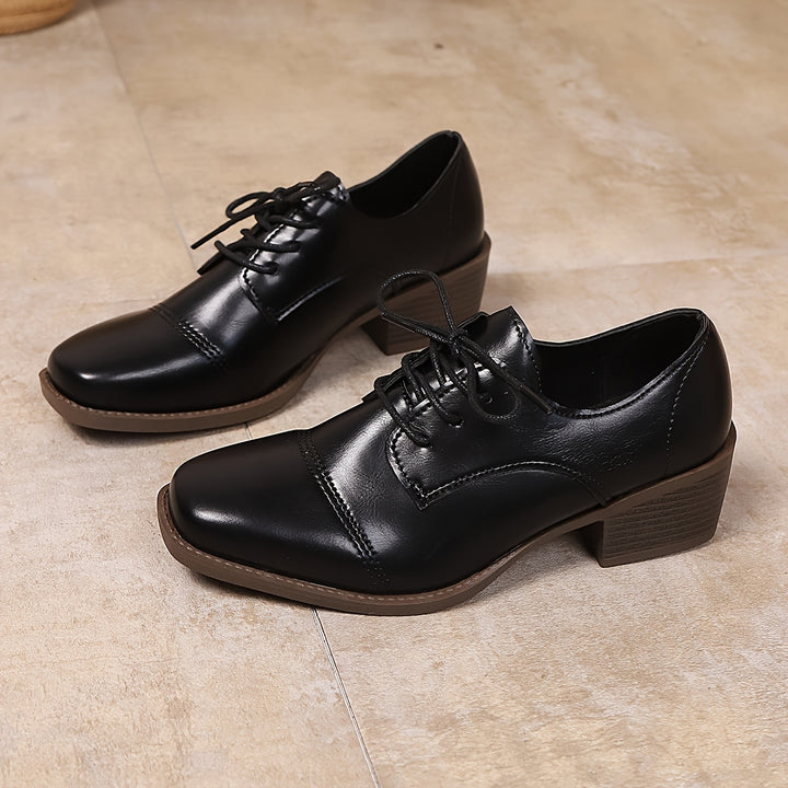 Chunky Block Heel Lace-Up Shoes