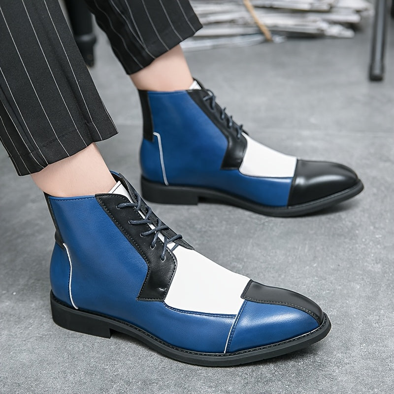 British Style Color-Block Lace-Up Ankle Boots