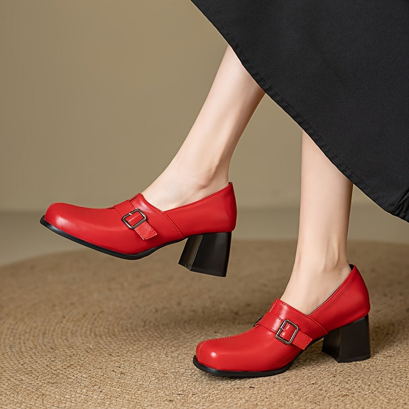 Block Heel Buckle Shoes
