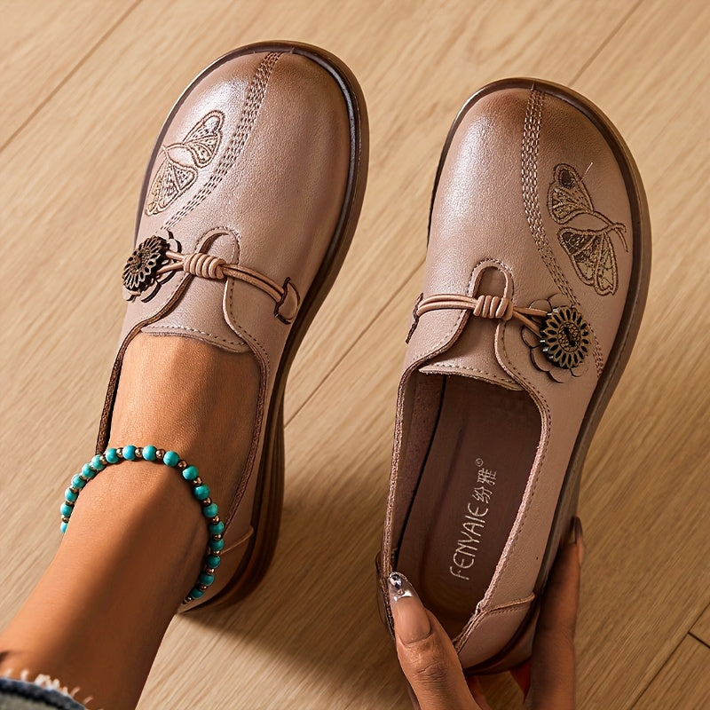 Slip-On Butterfly Embroidered Casual Flats