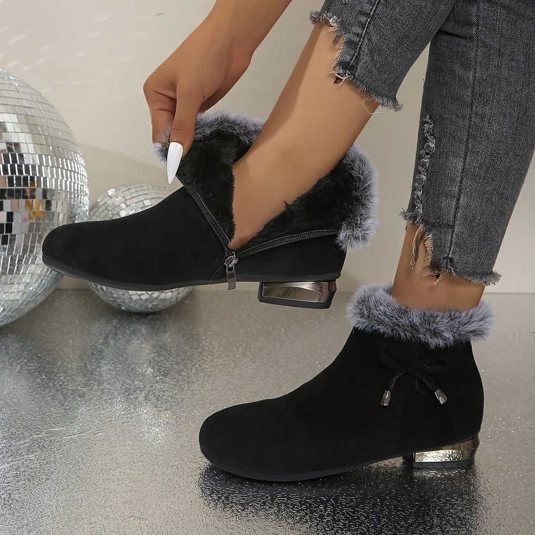 Women's Round Toe Ankle Boots with Faux Fur Trim