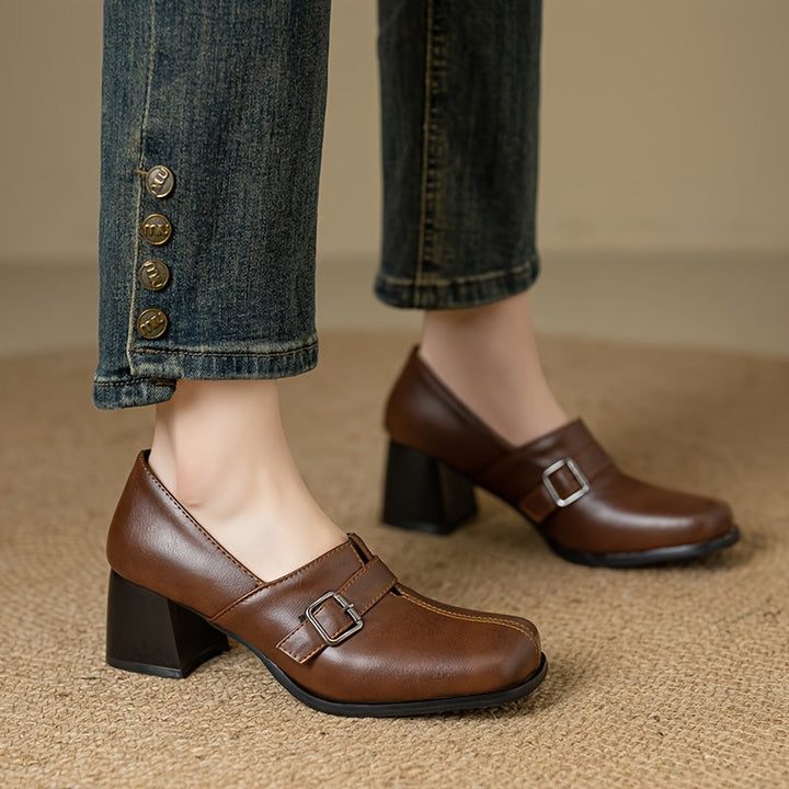 Block Heel Buckle Shoes