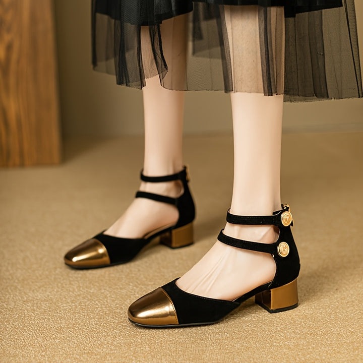 Round-ToeBlock Heel Buckle Shoes