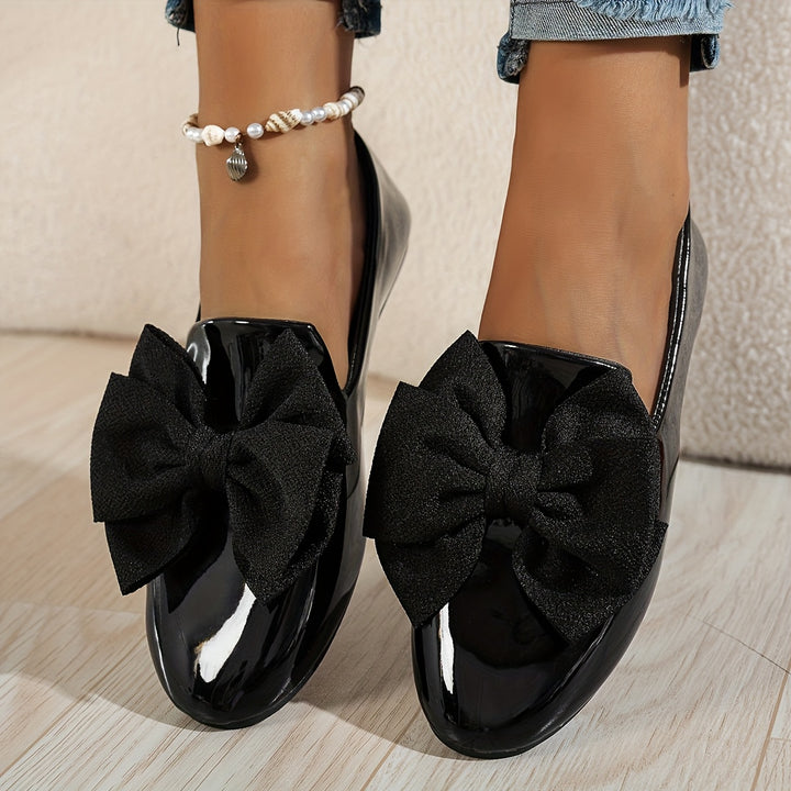 Women's Elegant Black Bowknot Pull-On Ballet Flats