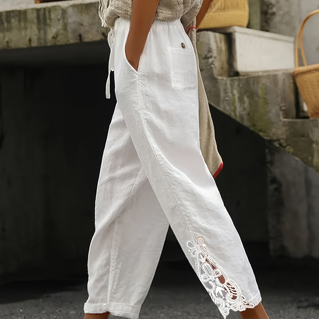 Straight leg trousers with lace