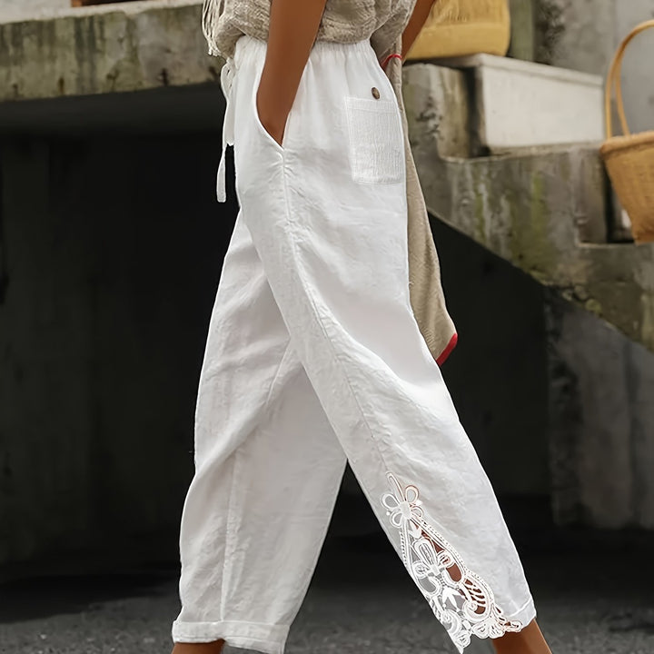Straight leg trousers with lace