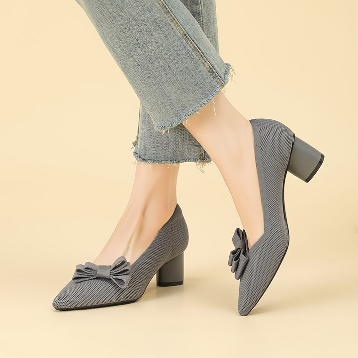 Pointed Toe Bow Detail Mid-Heel Pumps