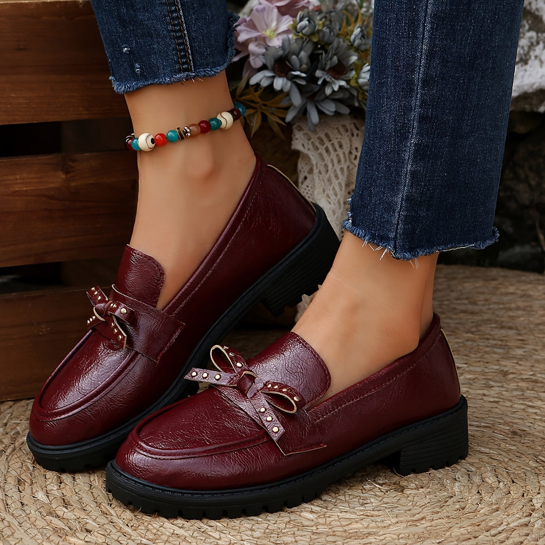 Burgundy Loafers with Bow Detail