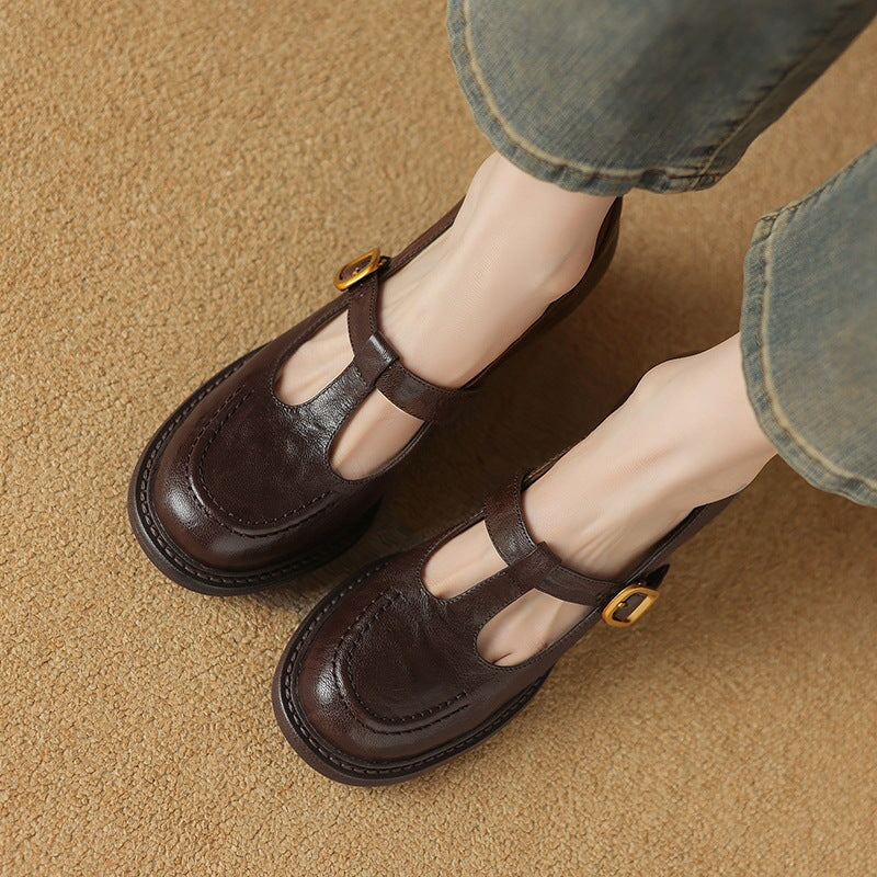 T-Strap Round Toe Pumps