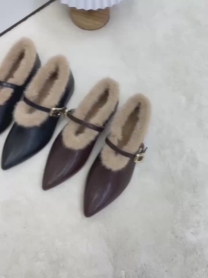 French-Style Fur Pointed Shoes