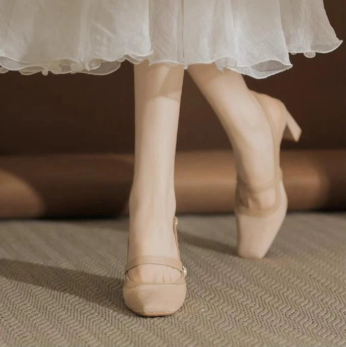Vintage French Square Head Single Shoes